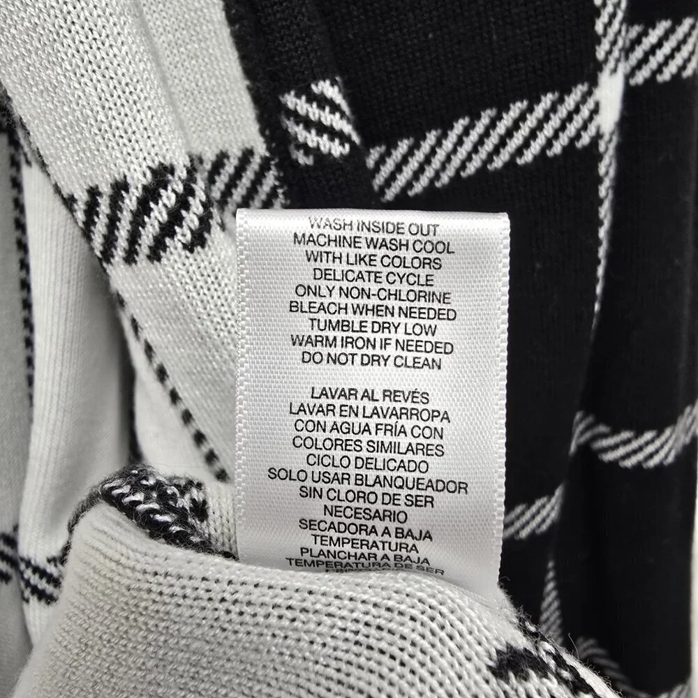 Leo & Nicole Thick Knit Open Front Cardigan Size 1X Grid Windowpane Black White